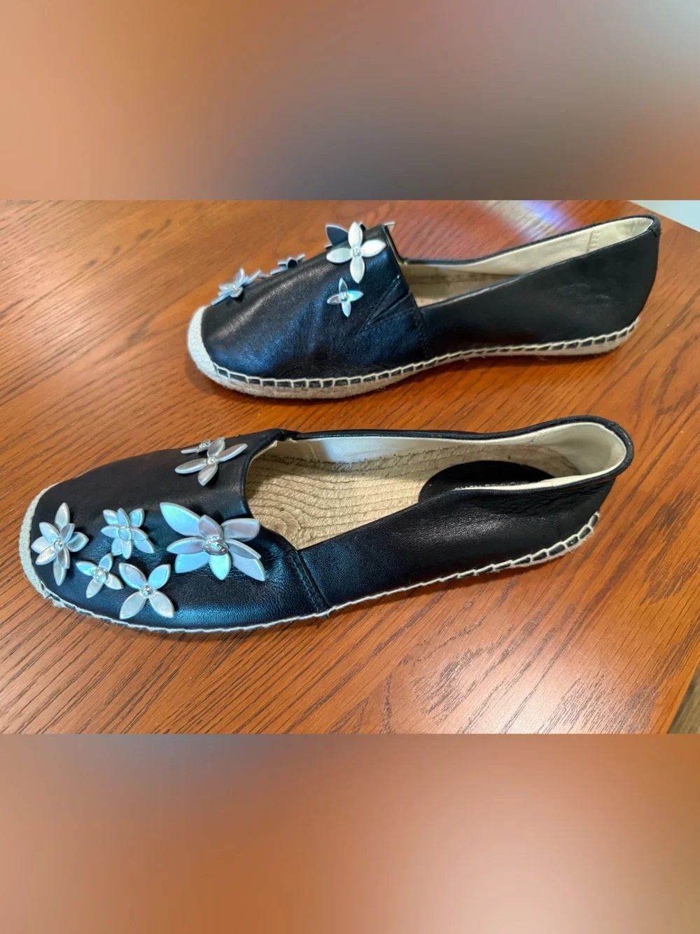 Michael Kors Lola Floral Applique Leather Espadrille Flats